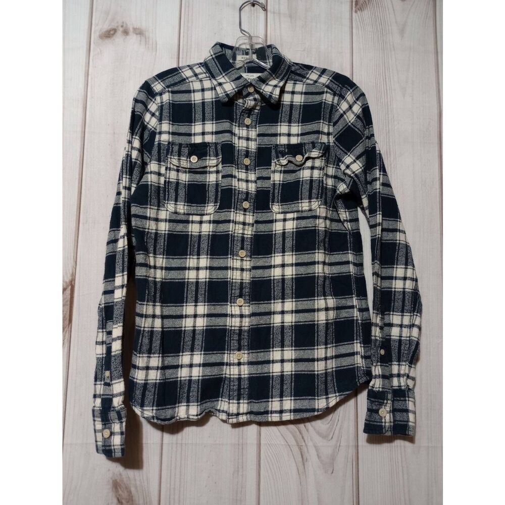 Abercrombie Shirt Boys Extra Large Blue Plaid Muscle Flannel Button Front Long S - Picture 1 of 7